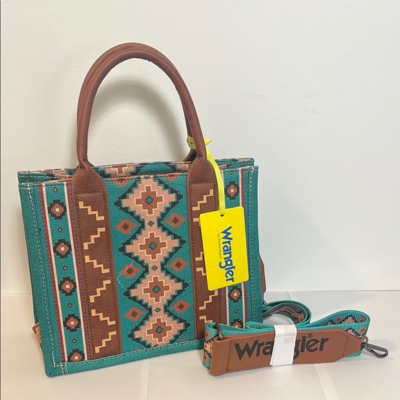 WRANGLER SOUTHWESTERN PRINT TOTE + CROSSBODY BAG - Turquoise - Picture 3 of 11